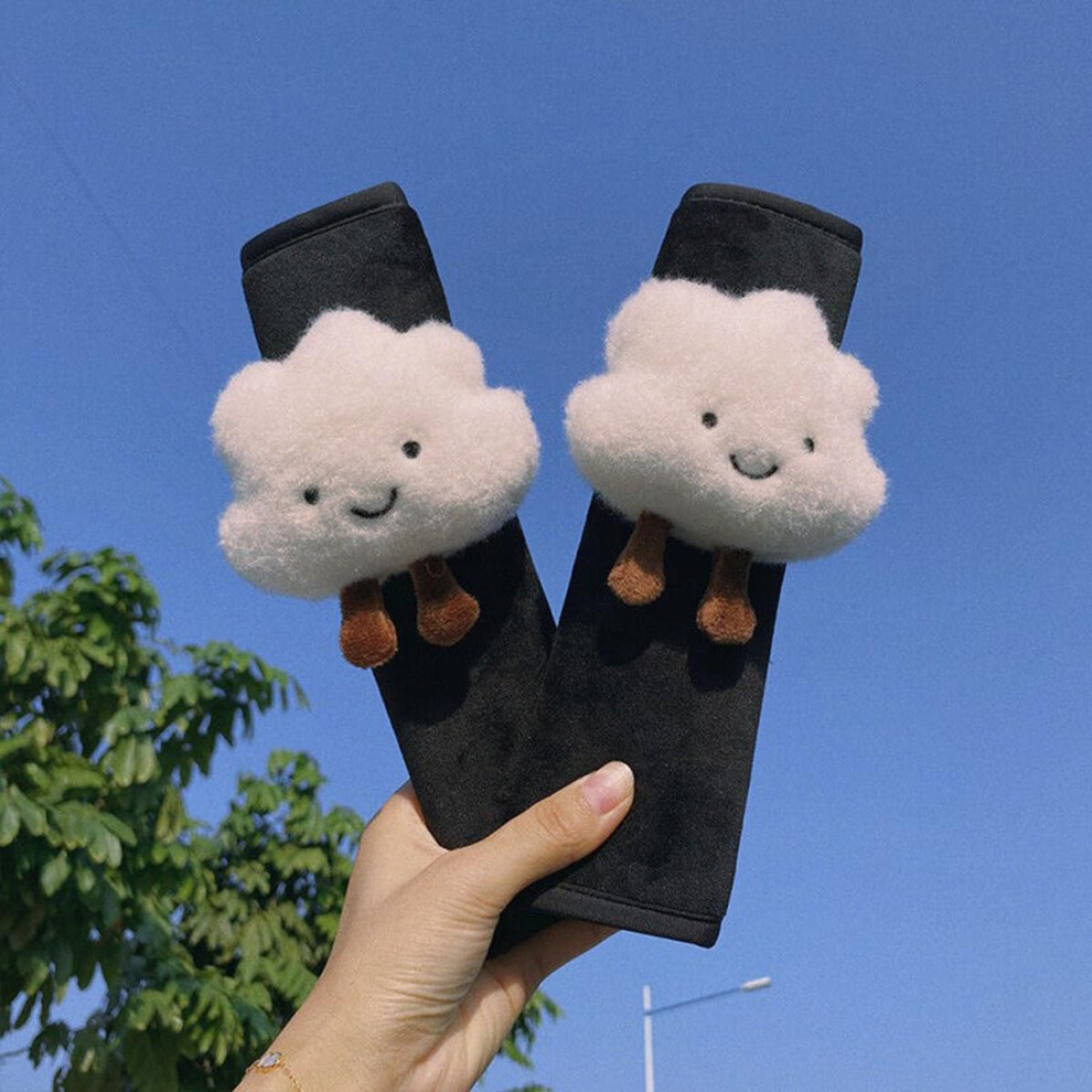 Seat Belt Cover With Soft Plush Comfort, Cute Cartoon Cloud Design, Neck Protection, 2 Pcs White 9189345549434
