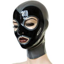 Latex Hood Black With Silver Splice Open Eyes Mouth Back Zipper Rubber Club Wear Large