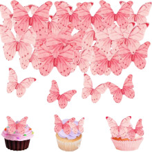 40 Piece Edible Rice Paper Butterfly Cake Toppers Pink Lightweight Decorations For Wedding Baby Shower Birthday Cakes