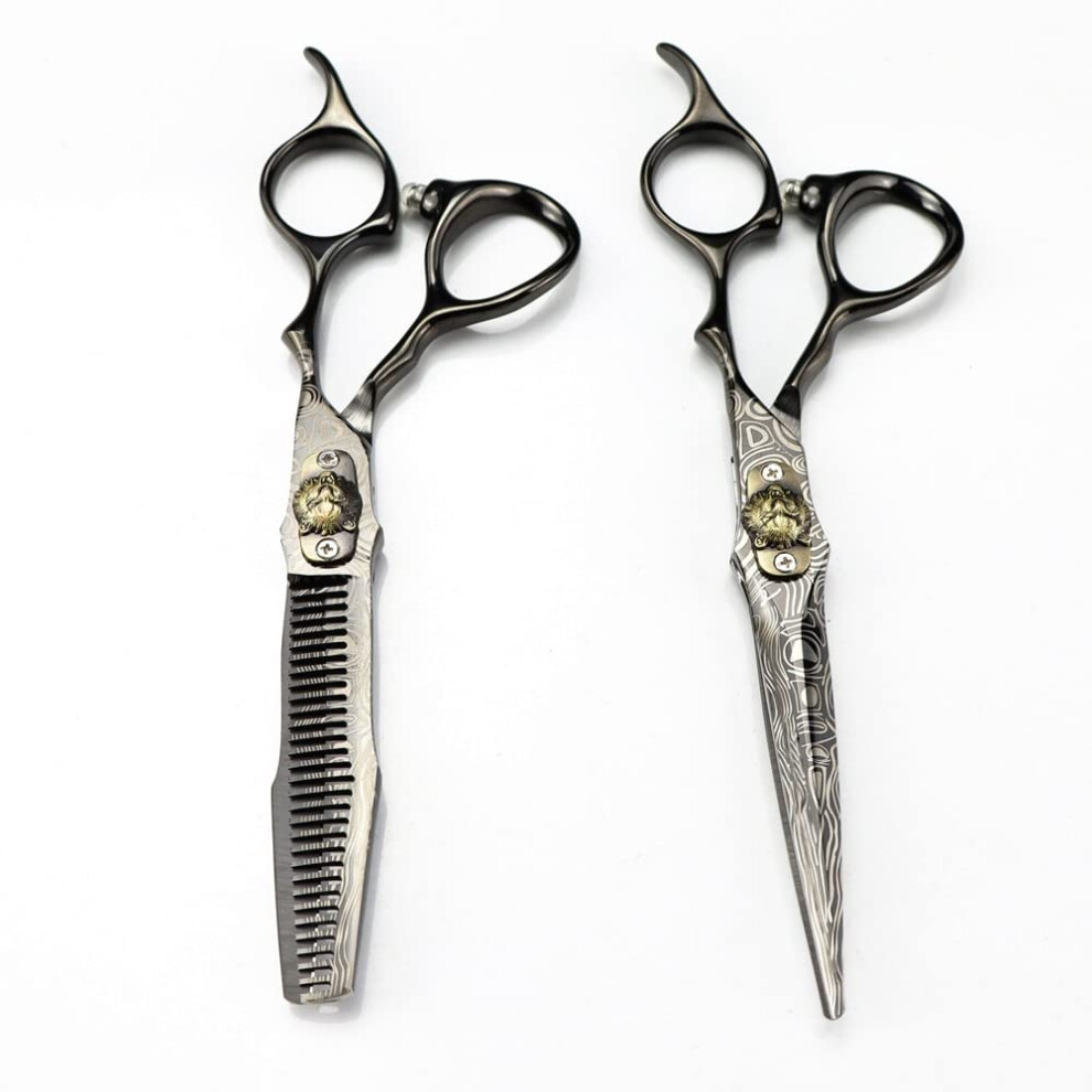 Black Hair Cutting Scissors 6Inch Professional Upscale Damascus Steel Thinning Shears For Barbers