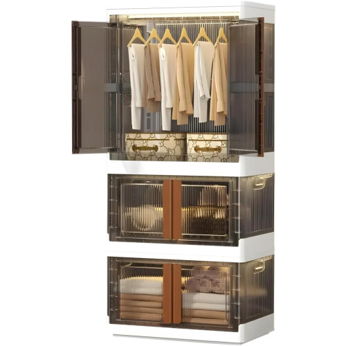Plastic Storage Box with Doors, Large Collapsible Container, Stackable Design with Wheels for Closet Organization and Easy Mobility