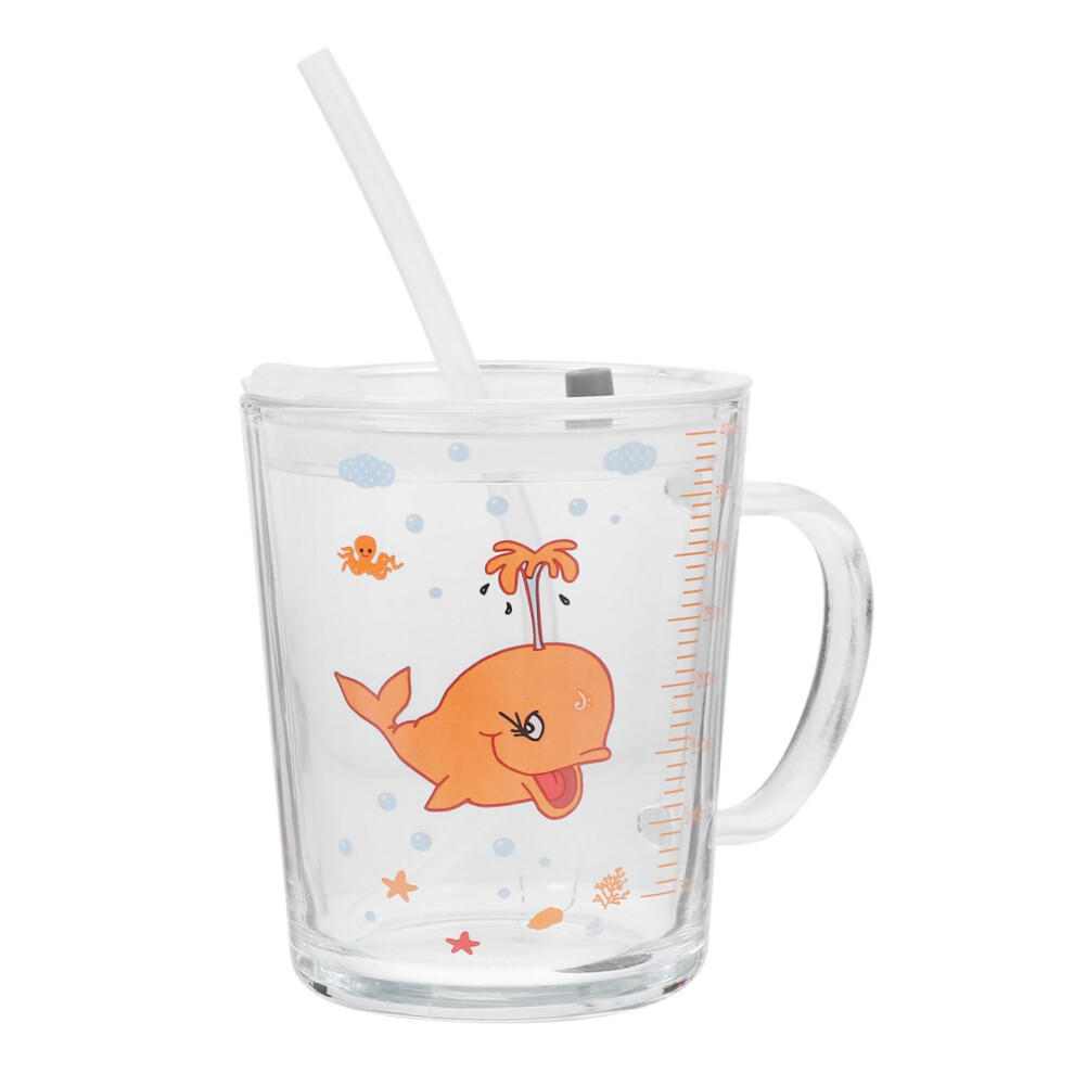 Cartoon Glass Straw Cup High Borosilicate Tumbler 500ml with Measuring Scale Heat and Cold Resistant Reusable for Kids