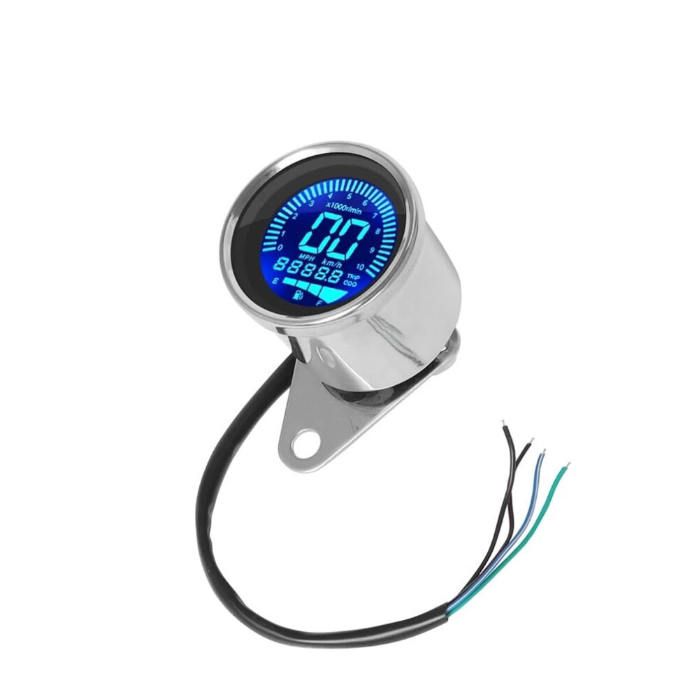 Universal Motorcycle Digital Speedometer Tachometer With Odometer And Fuel Gauge Chrome 12V 9347817524413