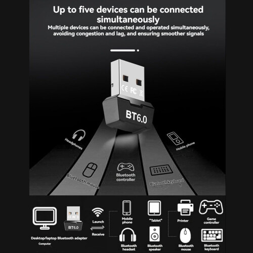 USB Bluetooth 6.0 Adapter BT6.0 Dongle Music Audio 2