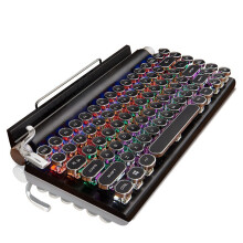 Retro Typewriter Keyboard Wireless Mechanical Bluetooth 5.0 LED Backlit Blue Switch for PC Laptop Phone Black