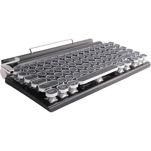 Retro Typewriter Keyboard Wireless Mechanical Bluetooth 5.0 LED Backlit Blue Switch for PC Laptop Phone Black 2