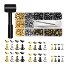 480 Sets Leather Rivets, Double Cap Rivets Tubular 4 Colors 3 Sizes Metal Studs with Fixing Tools for DIY Leather/