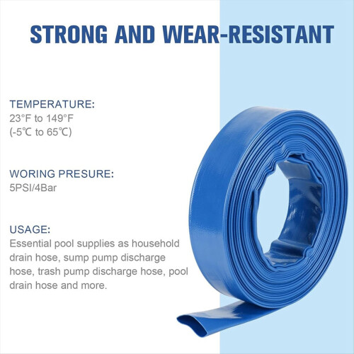 1.5in X 20 FT Pool Backwash Hose, Flat Sump Pump R 2