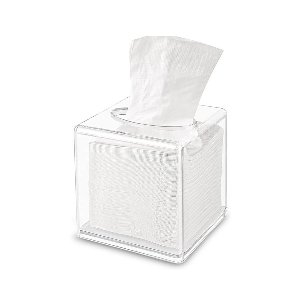 Tissue Box Cover Square, Clear Facial Acrylic Tissue Box Holder, Cover Napkin Organizer for Dryer Sheets, Bathroom