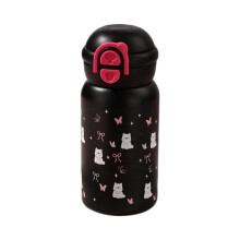 Leuke Roestvrijstalen Waterfles met Rietje 500ML Kawaii Waterfles voor Warme of Koude Dranken Schattige Reisbeker Zwart