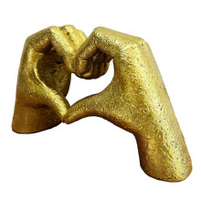 Heart Hands Sculpture,Gold Living Room Decor, Cute Gesture Heart Shaped Decoration, ModernLove Statue Finger