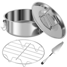 Edelstahl-Flan-Pfanne zum Backen, 1,5 QT Flan-Pfanne mit Deckel, Tragbarer Runder Kuchenback-Flan-Maker mit Dampfgestell