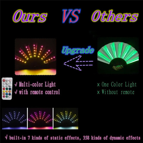Éventail Chinois Pliable à LED Coloré avec Télécommande, Éclairage sur Scène, Noir 1