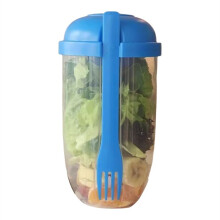Ontbijtsaladebeker Yoghurtbeker met  en Deksel Grote Capaciteit Draagbare Multifunctionele Ontbijtsaladebeker Blauw