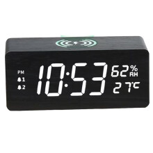 Reloj Calendario LED Multifuncional de Madera con Carga Rápida de 15 W, Temperatura y Humedad, Carga Inalámbrica, Regalo para Estudiantes C