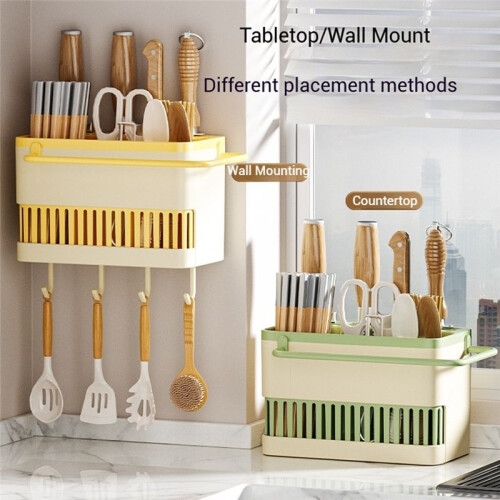 Kitchen Utensil Chopstick Storage Rack with Hook Drainage Rack Wall Mounted Tableware Storage Box Kitchen Organizer B 2