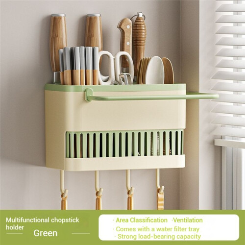 Kitchen Utensil Chopstick Storage Rack with Hook Drainage Rack Wall Mounted Tableware Storage Box Kitchen Organizer B 1