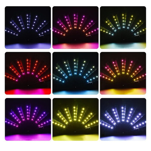 Éventail Chinois Pliable à LED Coloré avec Télécommande, Éclairage sur Scène, Noir 2