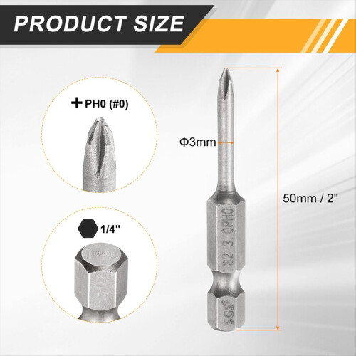 8pcs 0 Screwdriver Bit PH0 1/4inch Hex Shank 2inch 1
