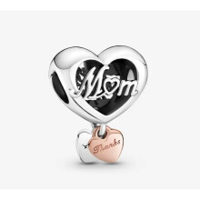Charm - PANDORA - Hart Thank You Mum - Zilver 925 - Gouden - Multikleur