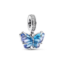 Charm Pendant - PANDORA - Murano Glas Vlinder - Blauw - Zilver - Multicolor