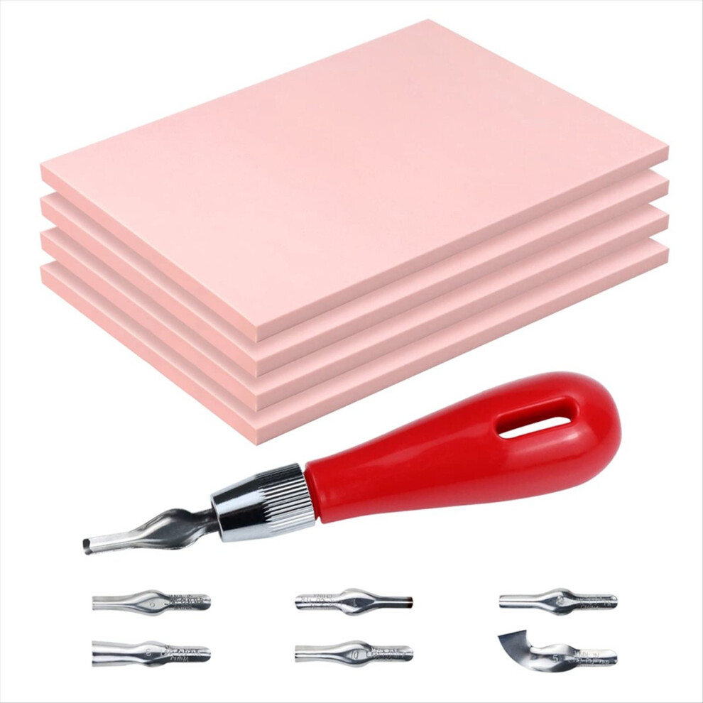 4Pcs Rubber Block Stamp Carving With Cutter Tools 4853202239459