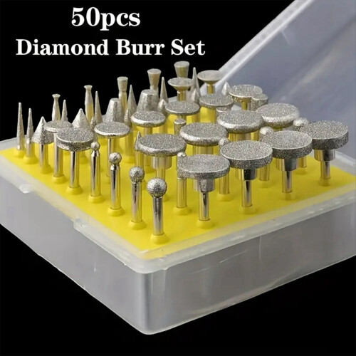 50Pcs Diamond Coated Grinding Head Burrs Set for R 2