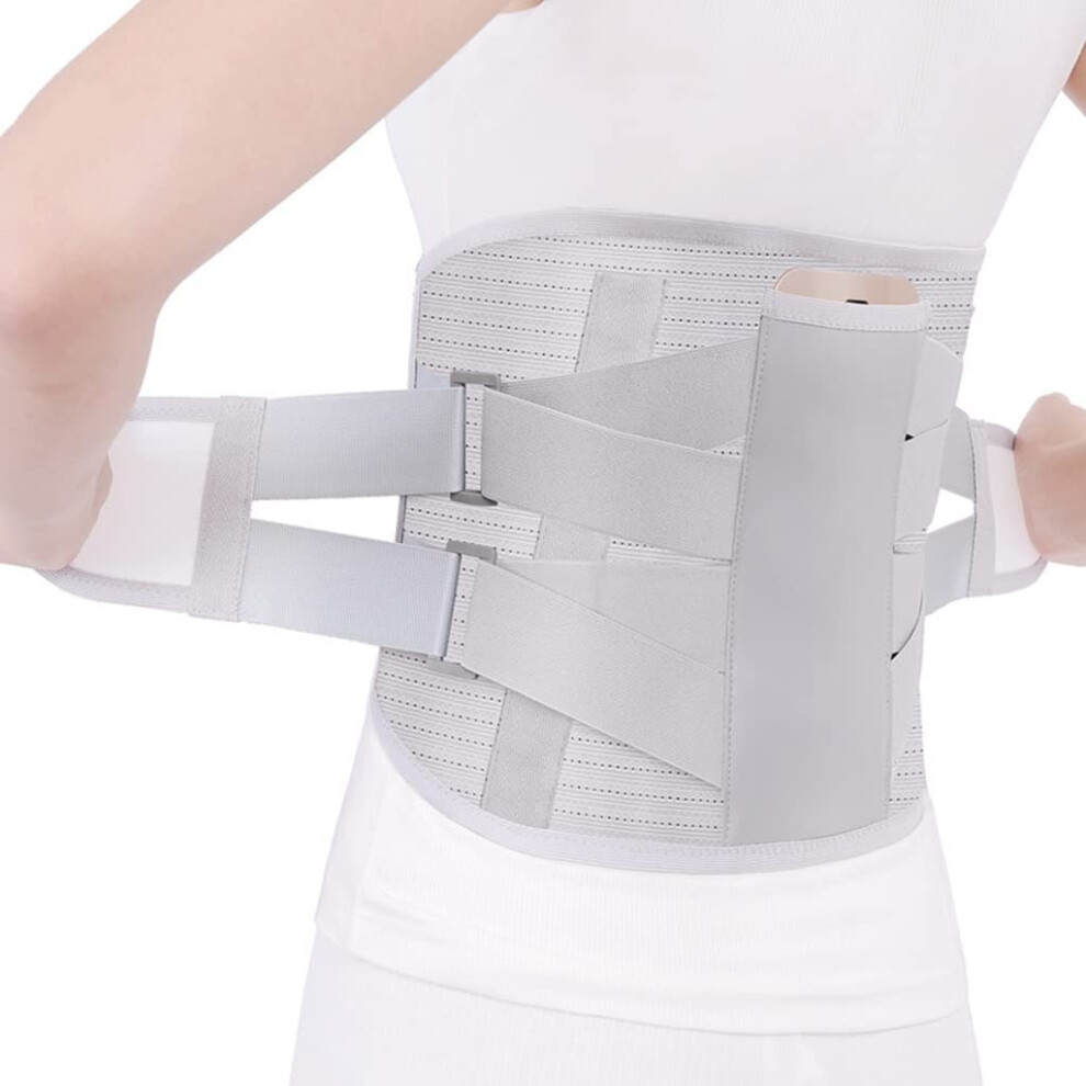 Grey Back Brace For Lower Back Pain Relief With Heat Therapy, Adjustable Lumbar Support Belt Xxl