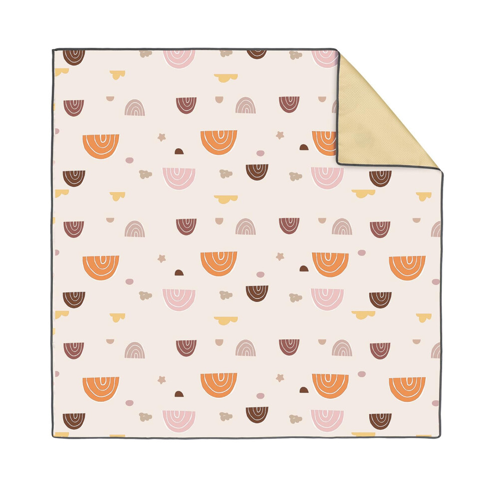 Reusable Silicone Splash Mat For Kids Highchair Dining And Play Large Waterproof Floor Protector Beige Rainbow