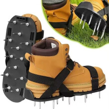 Lawn Aerator Shoes Garden Spike With Shovel HeavyDuty Aeration Shoes For Lawn Adjustable Straps Universal Fit Black