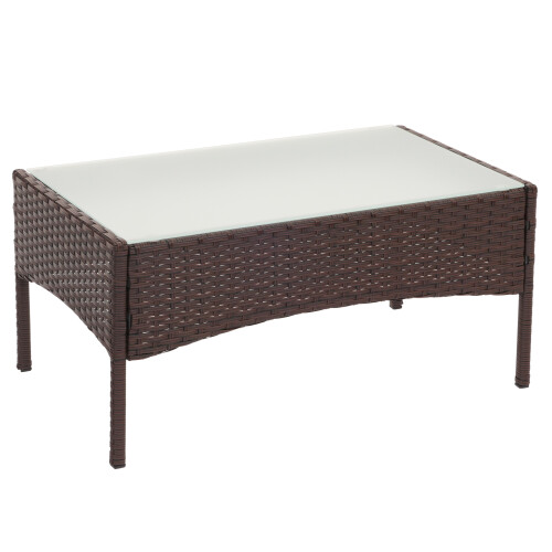 Poly-Rattan Gartentisch Hamar, Beistelltisch Tisch mit Glasplatte