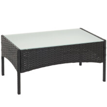 Poly-Rattan Gartentisch Hamar, Beistelltisch Tisch mit Glasplatte