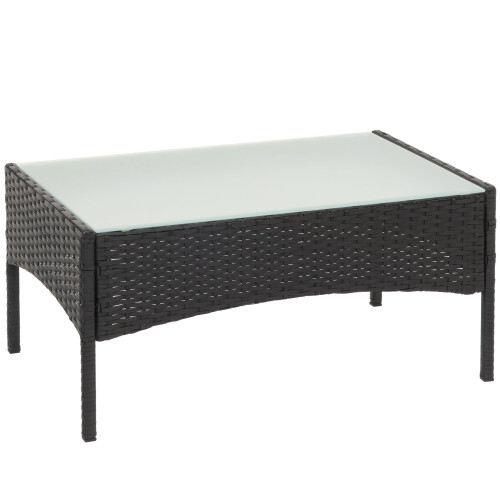 Poly-Rattan Gartentisch Hamar, Beistelltisch Tisch mit Glasplatte
