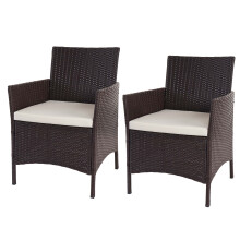 (braun-meliert, Kissen creme) 2er-Set Poly-Rattan Gartensessel Hamar, Korbsessel