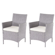 (grau, Kissen creme) 2er-Set Poly-Rattan Gartensessel Hamar, Korbsessel