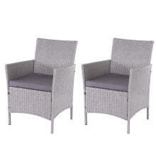 (grau, Kissen anthrazit) 2er-Set Poly-Rattan Gartensessel Hamar, Korbsessel