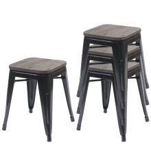 4er-Set Hocker MCW-A73 inkl. Holz-Sitzfläche, Metallhocker Sitzhocker, Metall Industriedesign stapelbar