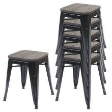 6er-Set Hocker MCW-A73 inkl. Holz-Sitzfläche, Metallhocker Sitzhocker, Metall Industriedesign stapelbar