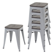 6er-Set Hocker MCW-A73 inkl. Holz-Sitzfläche, Metallhocker Sitzhocker, Metall Industriedesign stapelbar
