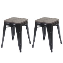 2er-Set Hocker MCW-A73 inkl. Holz-Sitzfläche, Metallhocker Sitzhocker, Metall Industriedesign stapelbar