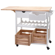 Servierwagen MCW-G35, Küchenwagen Rollwagen Küchenhelfer Beistellwagen Teewagen, Kiefernholz 89x119x41cm