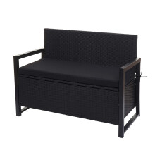 Poly-Rattan 2er Sitzbank MCW-F39, Gartenbank Truhenbank, Staufach Aufbewahrung Sitzkissen