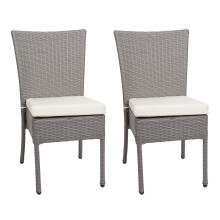 (grau, Kissen creme) 2er-Set Poly-Rattan Stuhl MCW-G19, Balkonstuhl Gartenstuhl, stapelbar