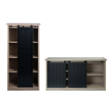 Wohnzimmerset aus Schrank und Sideboard MCW-K75, Schiebetüre Staufächer, Holz-Optik Industrial Metall