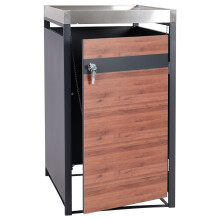 Copribidone box spazzatura rifiuti con fioriera MCW-J82 80x68x125cm acciaio inox antracite ~ ciliegio