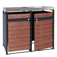 Set 2x copribidoni box spazzatura rifiuti con fioriera MCW-J82 80x132x125cm acciaio inox antracite ~ ciliegio