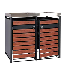 Set 2x copribidoni box spazzatura rifiuti con fioriera MCW-J81 80x132x125cm acciaio antracite ~ ciliegio