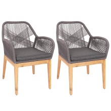 Set di 2 sedie da giardino MCW-H56b, poltrona da esterno, corda intrecciata legno di acacia ~ grigio cuscini antracite