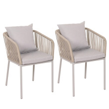 Set di 2 sedie da giardino MCW-N41, poltrona da esterno, in alluminio intreccio corda ~ grigio chiaro cuscini grigio