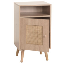 Nachttisch MCW-M39, Nachtschrank Kaffeetisch Beistelltisch, Staufächer, Kubu Rattan Holz Melamin, Eiche-Optik 71x40x41cm